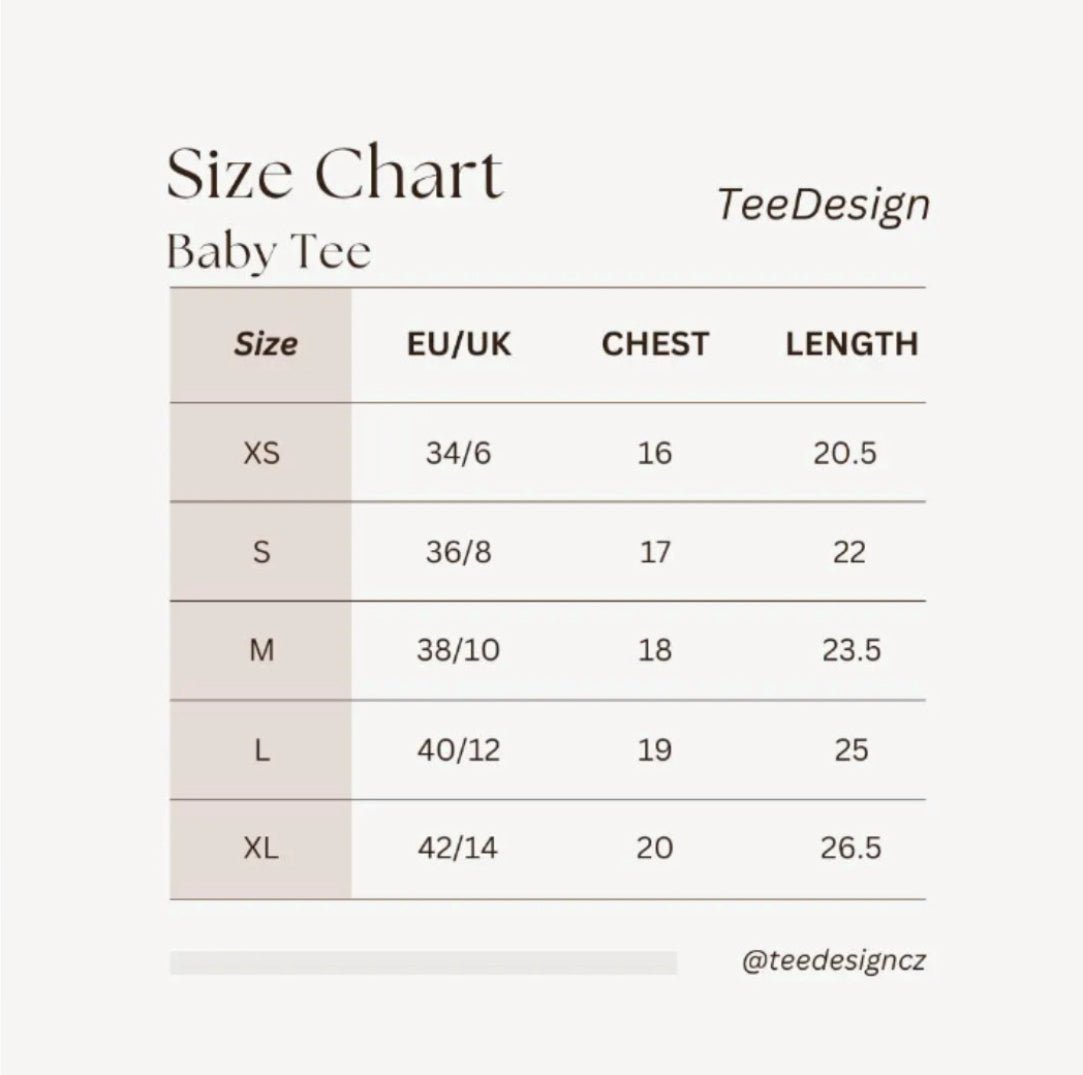 velikostní tabulka baby tee
