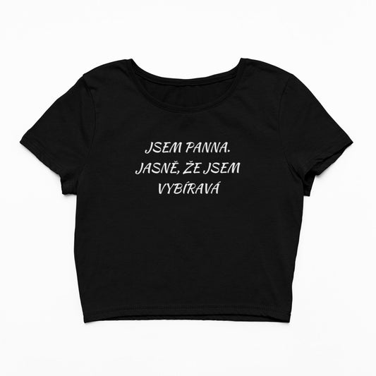 Bavlněný crop top s nápisem "jsem panna"