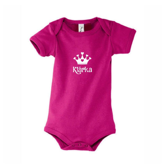 Růžové body pro novorozence s korunkou a vlastním jménem