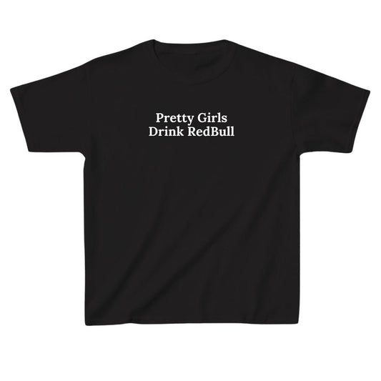 Černé baby tee s nápisem Pretty girl drink RedBull
