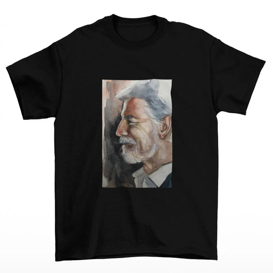 Černé tričko s portrétem prezidenta Petra Pavla reprodukce akvarel Tereza Mušková Olivová