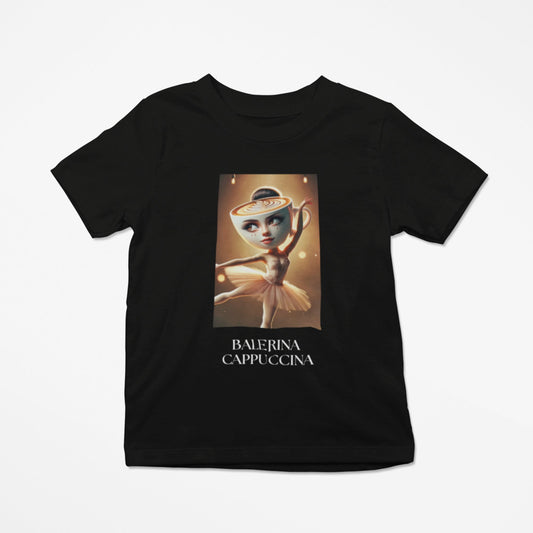 Dětské černé tričko Balerina Cappuccina - Italian Brainrot
