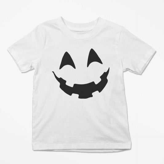 Dětské bílé tričko na Halloween s černým obličejem dýně