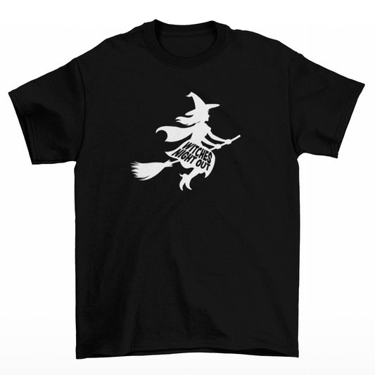 Černé Halloween tričko s čarodějnicí a nápisem Witches night out