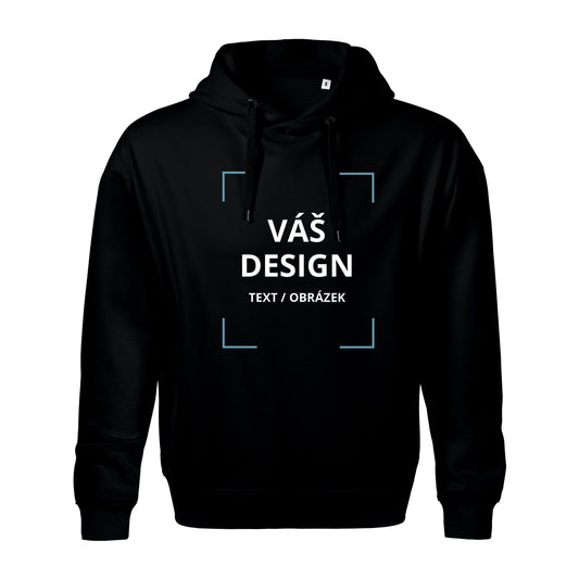 Černá mikina s vlastním potiskem na hrudi a kapucí