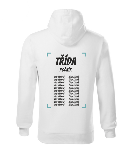Bílá školní mikina s potiskem ze zadu