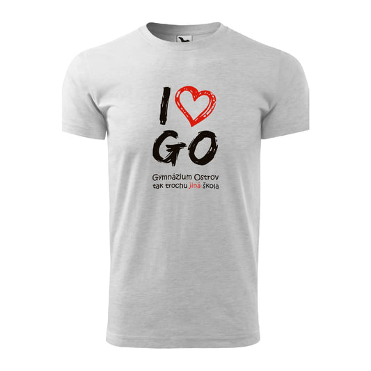 Pánské tričko v barvě světle šedého melíru s nápisem I Love GO, tričko ostrovského gymnázia - barevná řada II