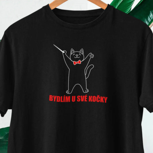 Tričko S Nápisem Bydlím U Své Kočky Černé