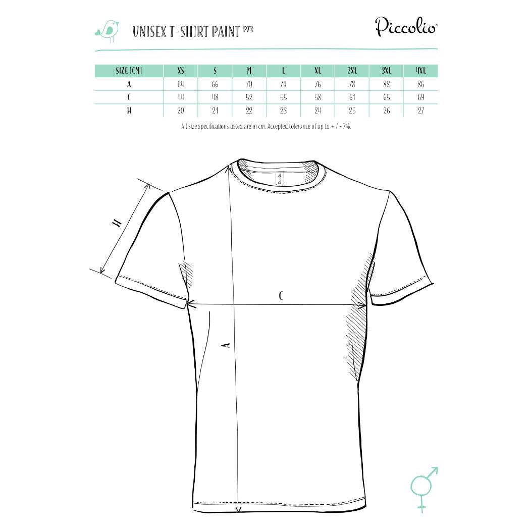 Velikostní tabulka - tričko Piccolio Paint