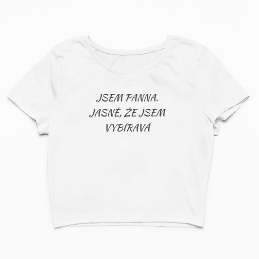 Bavlněný crop top s nápisem "jsem panna"