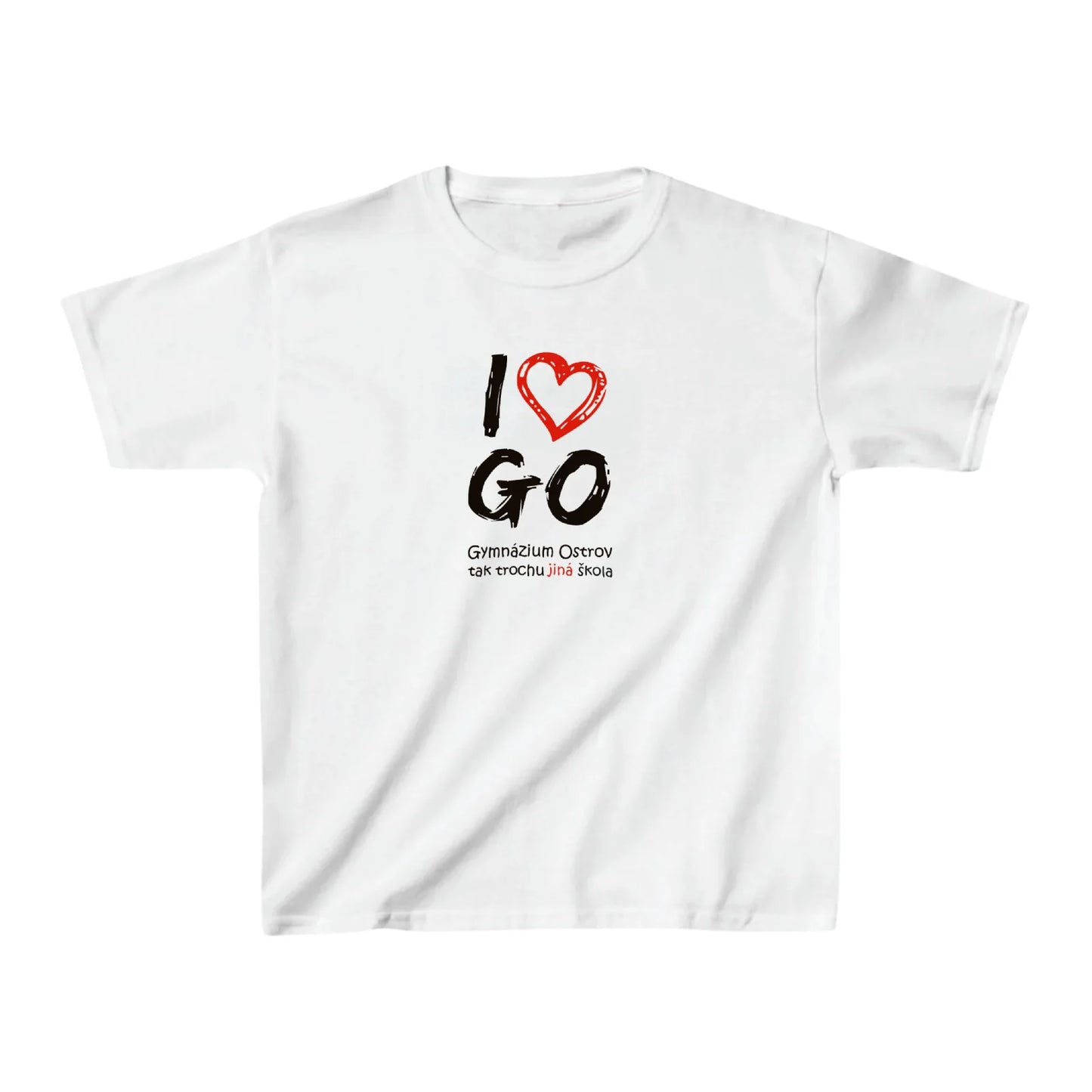 Bílé baby tee s nápisem I love GO (Gymnázium Ostrov)