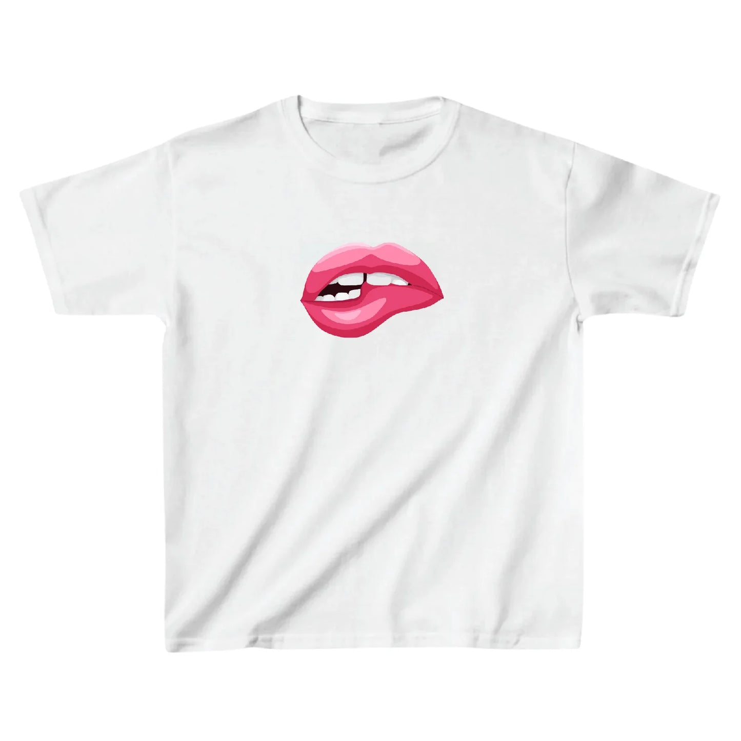 Bílé baby tee s růžovou pusou