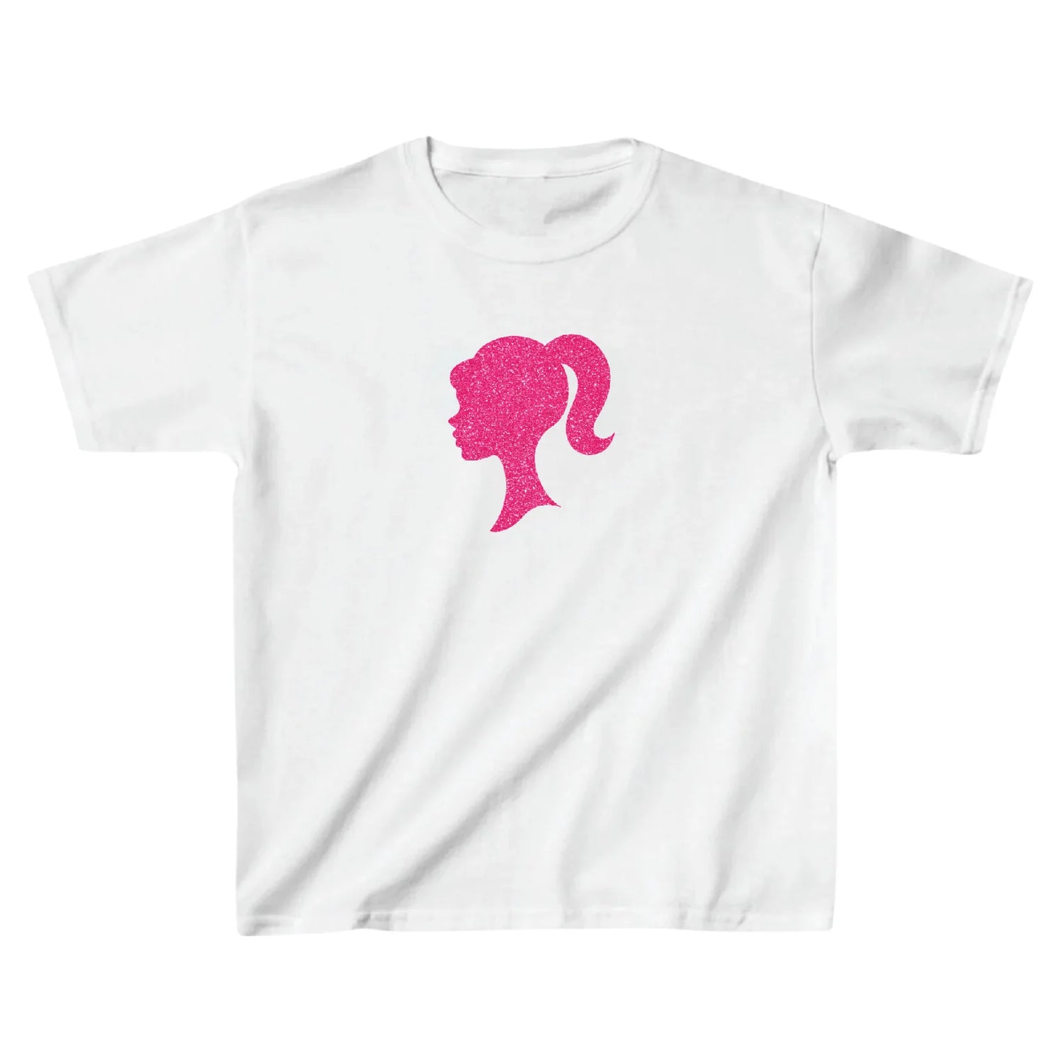 Bílé baby tee s barbie siluetou