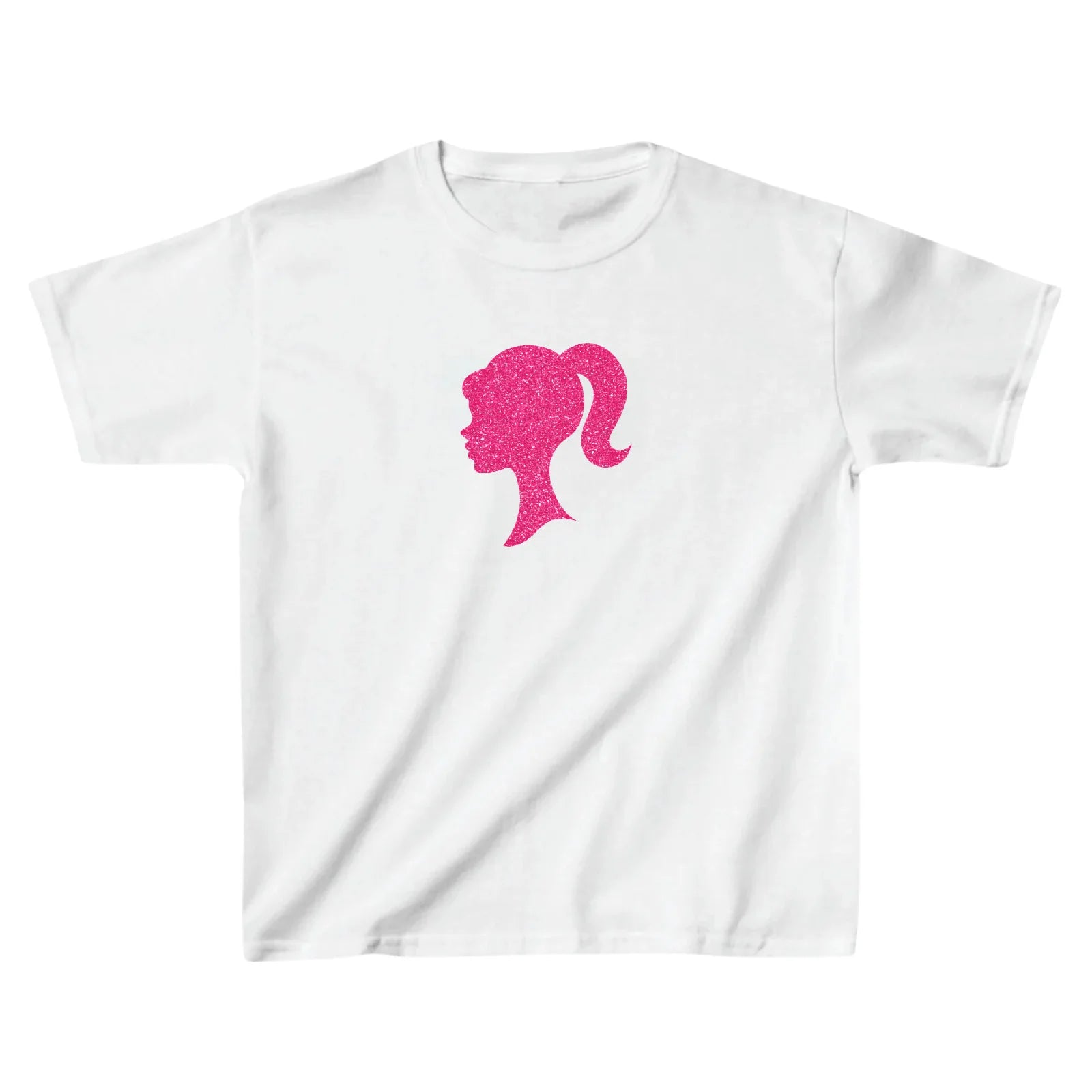 Bílé baby tee s barbie siluetou
