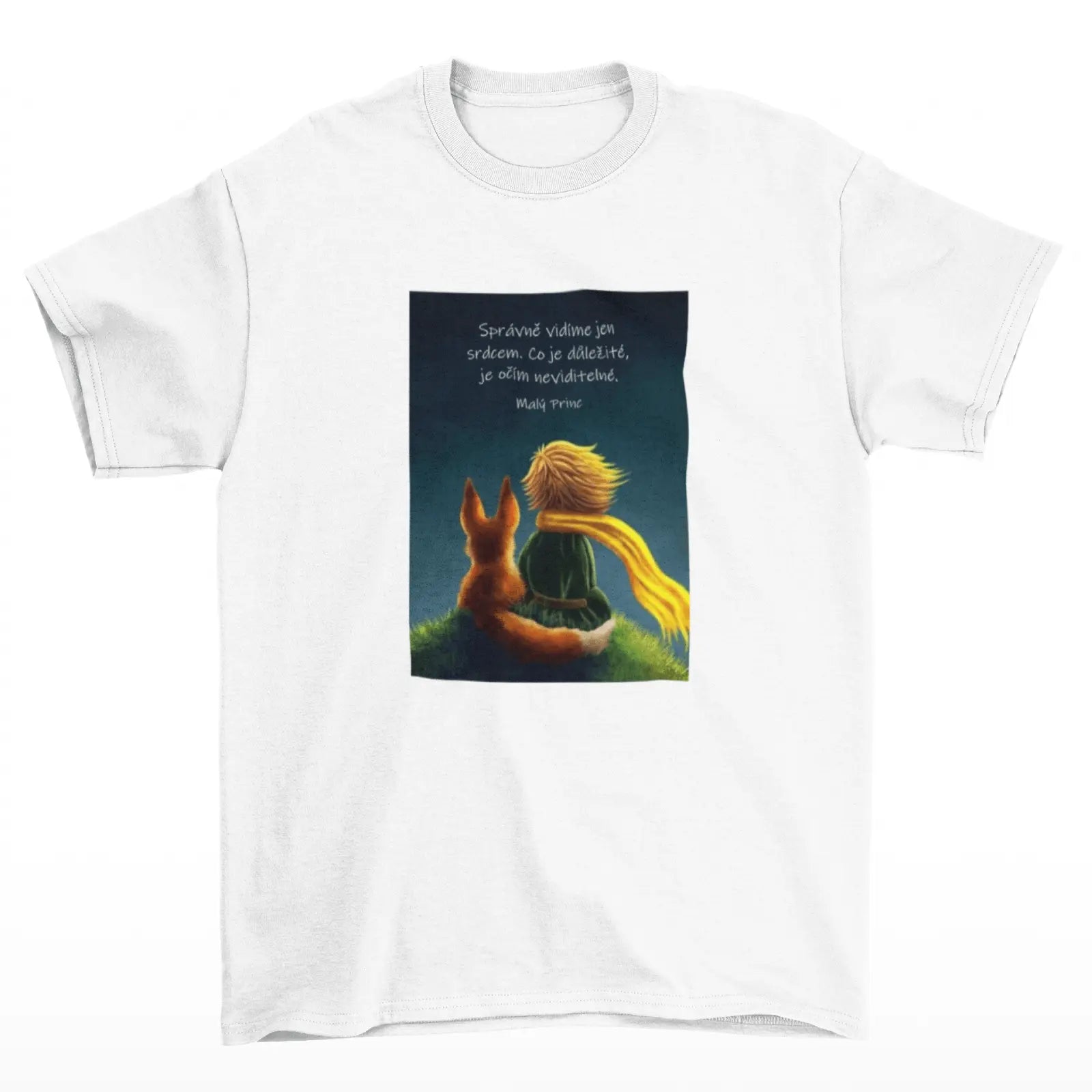 Bílé tričko s fotografií Malý princ s liškou ikonickým mottem