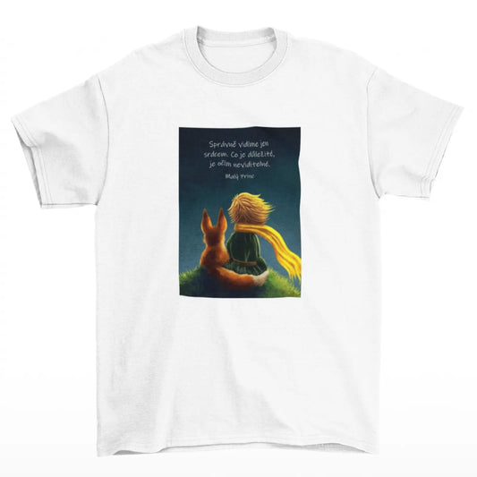 Bílé tričko s fotografií Malý princ s liškou ikonickým mottem