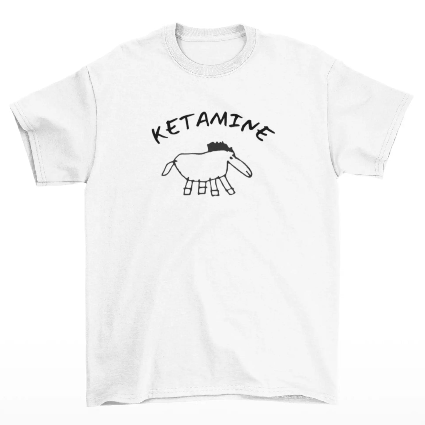 Bílé tričko s kresbou koně a textem KETAMINE