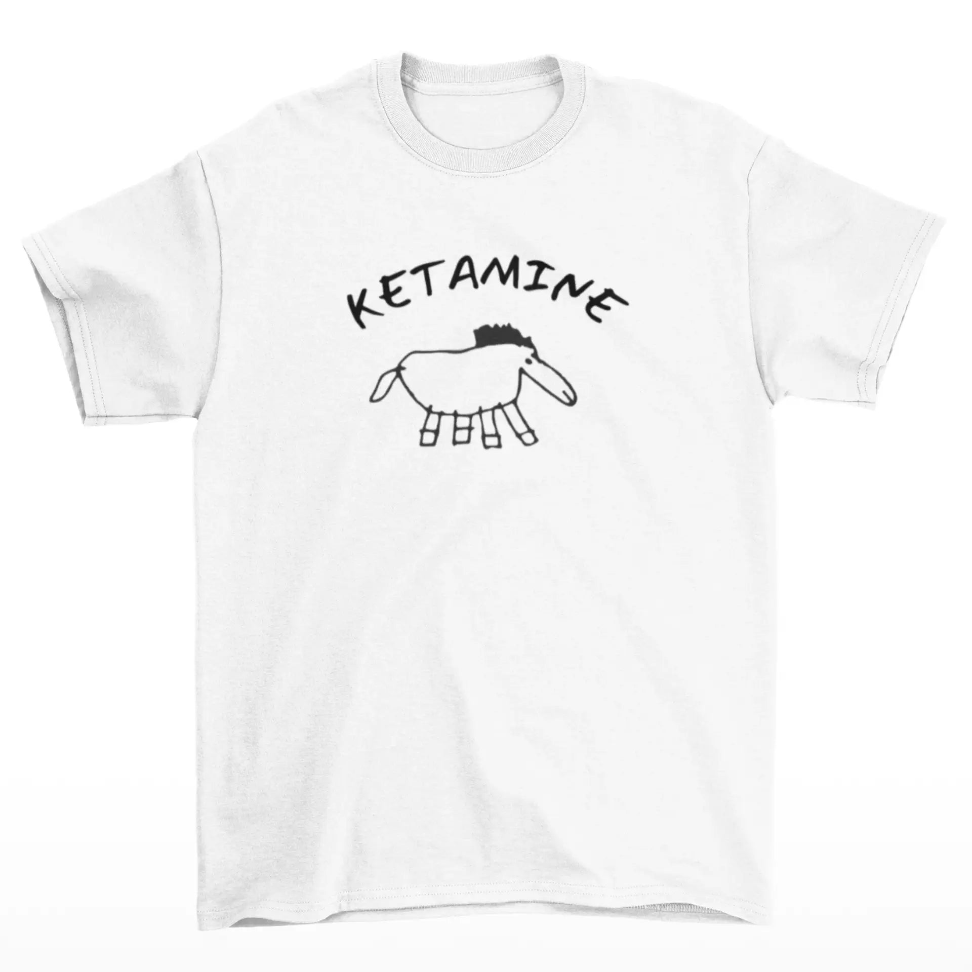 Bílé tričko s kresbou koně a textem KETAMINE