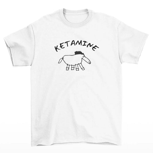 Bílé tričko s kresbou koně a textem KETAMINE