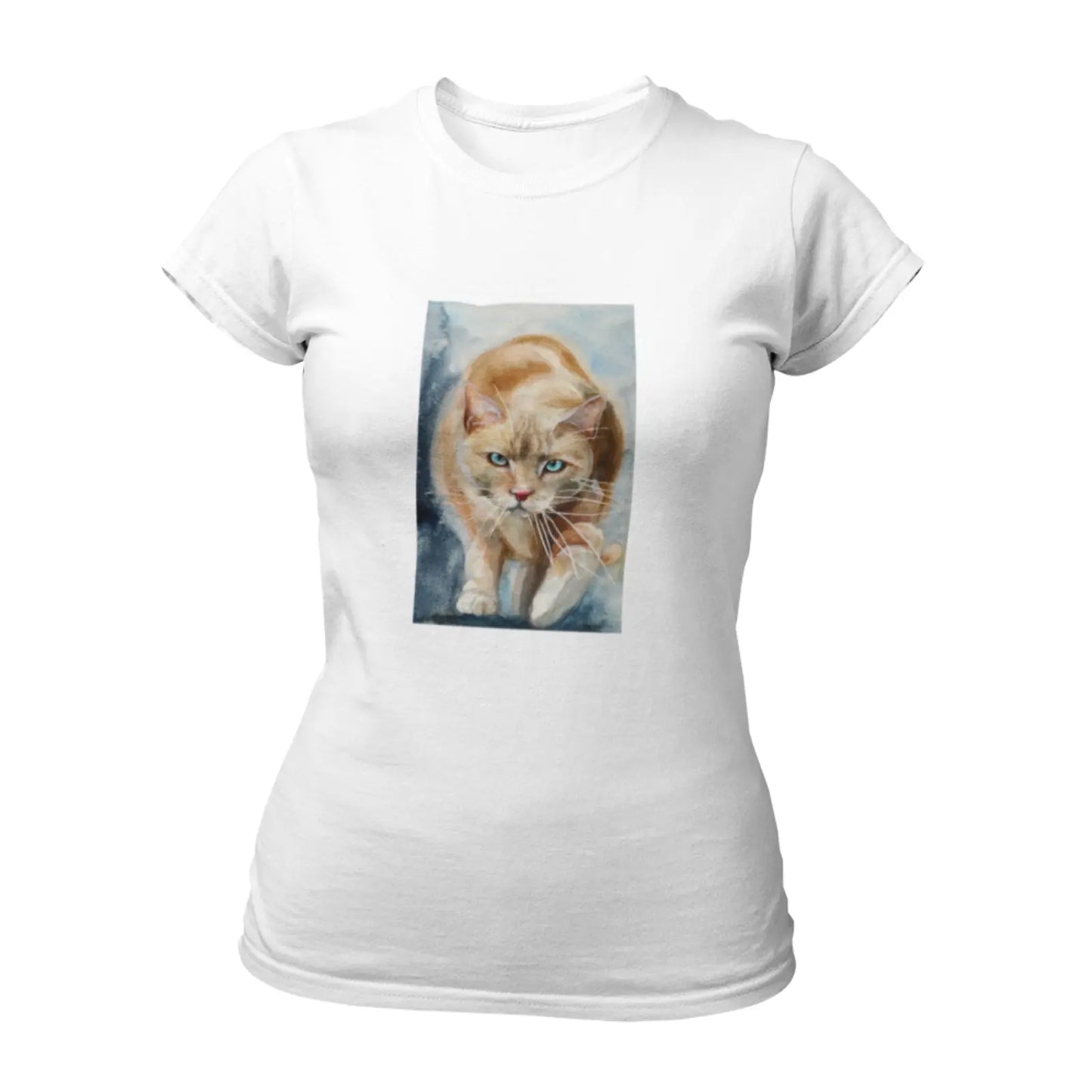 Dámské bílé tričko s obrázkem Kočky akvarel od Tereza O.