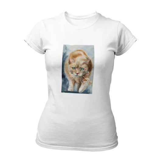 Dámské bílé tričko s obrázkem Kočky akvarel od Tereza O.