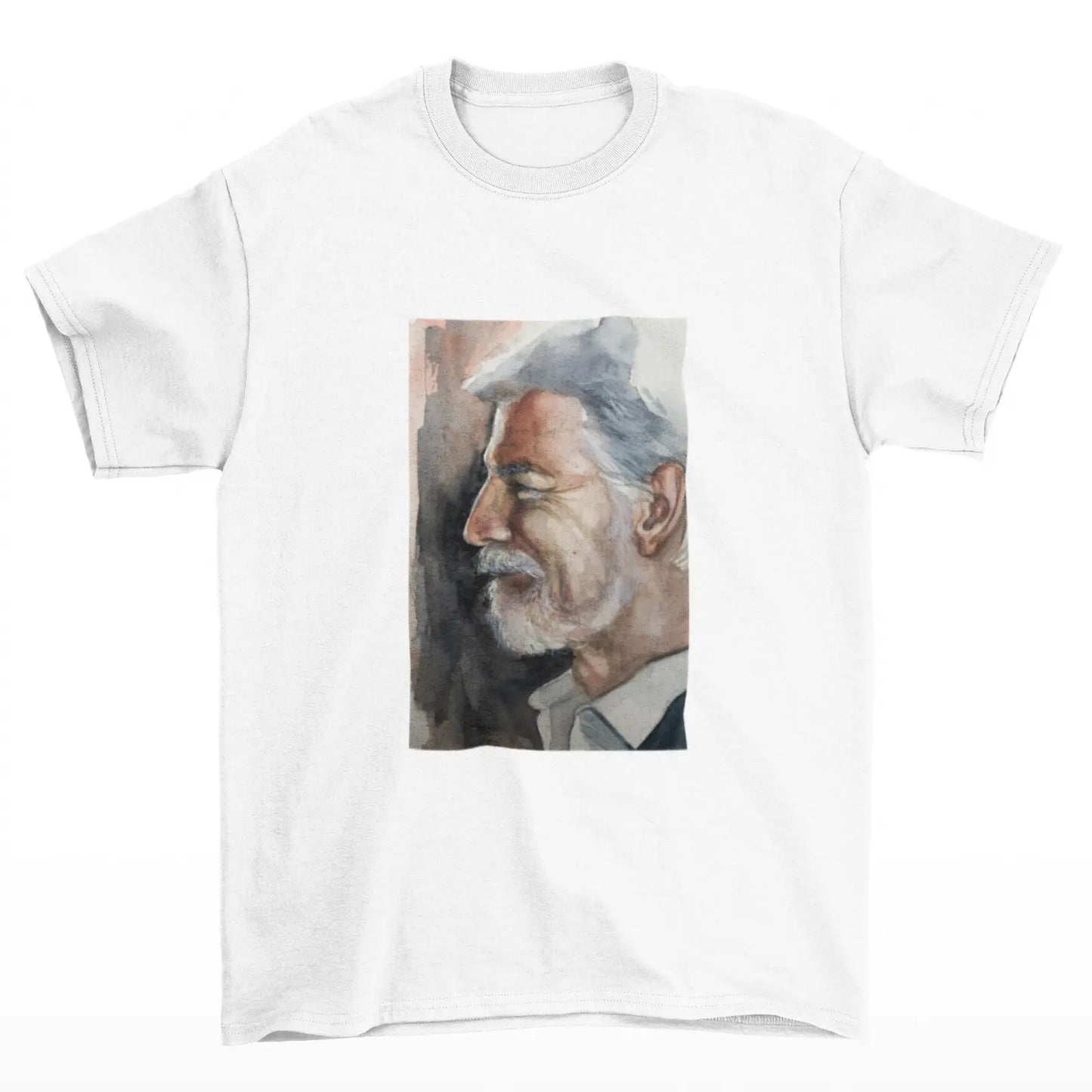 Bílé tričko s portrétem prezidenta Petra Pavla reprodukce akvarel Tereza Mušková Olivová 