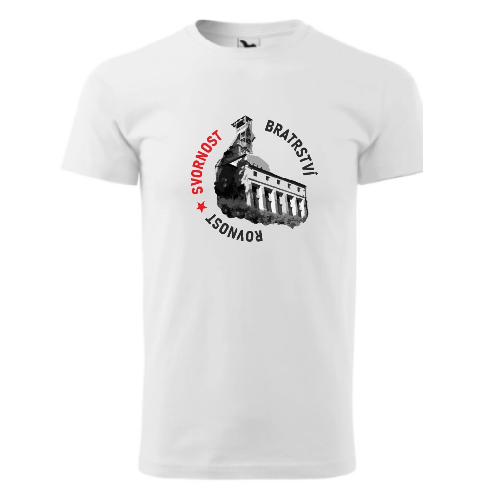 Bílé tričko s nápisem rovnost, svornost, bratrství