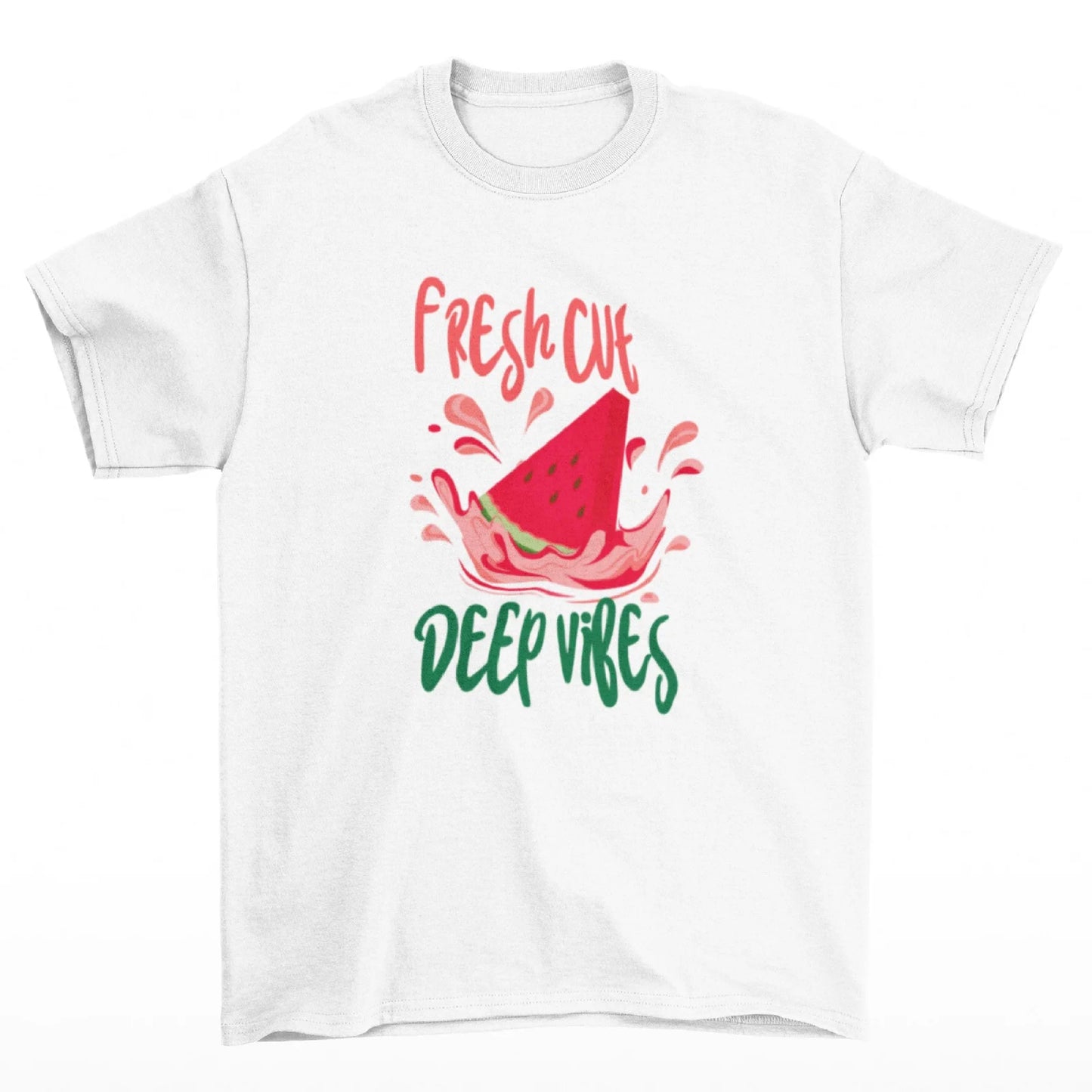 Bílé tričko s melounem a nápisem fresh out deep vibes