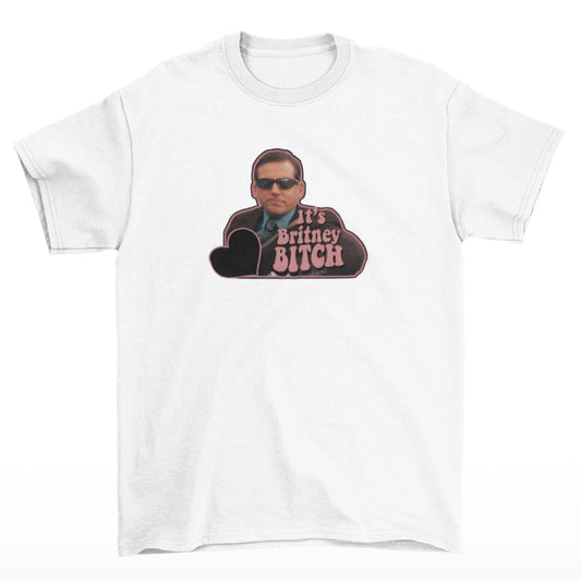 Bílé tričko s Michaelem Scottem a nápisem It's Britney bitch