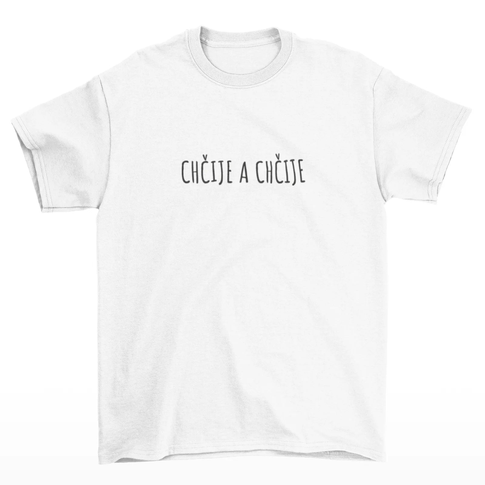 Bílé tričko s nápisem chčije a chčije