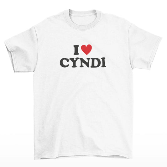 Bílé tričko s nápisem I love Cyndi