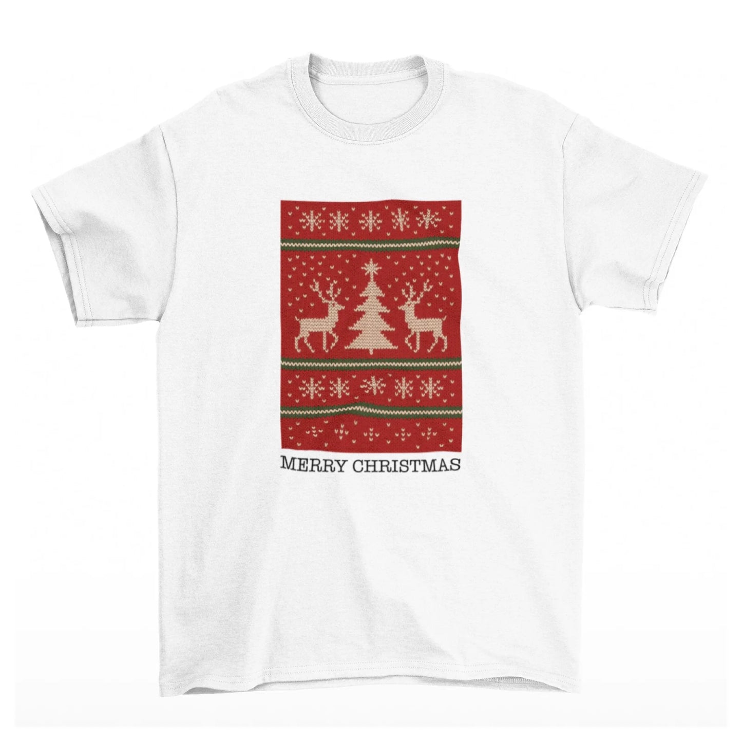 Bílé tričko s vánočním potiskem a nápisem Merry Christmas