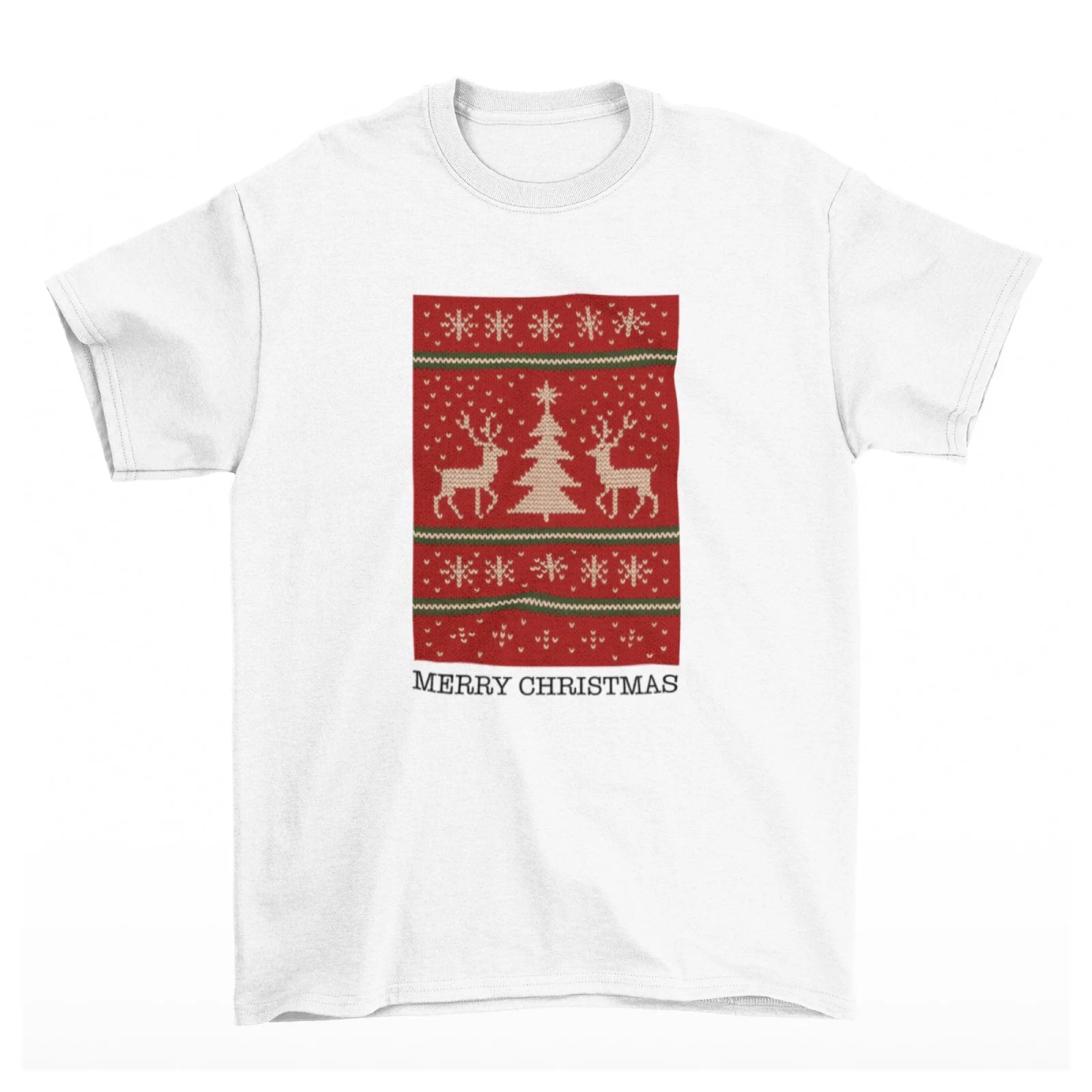 Bílé tričko s vánočním potiskem a nápisem Merry Christmas