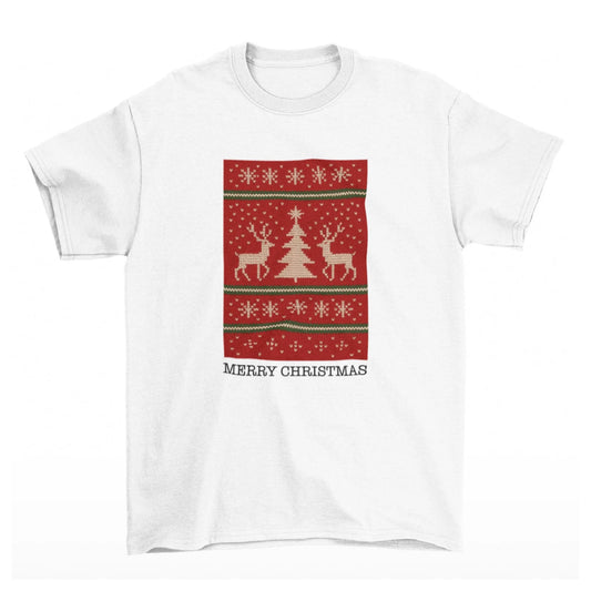 Bílé tričko s vánočním potiskem a nápisem Merry Christmas