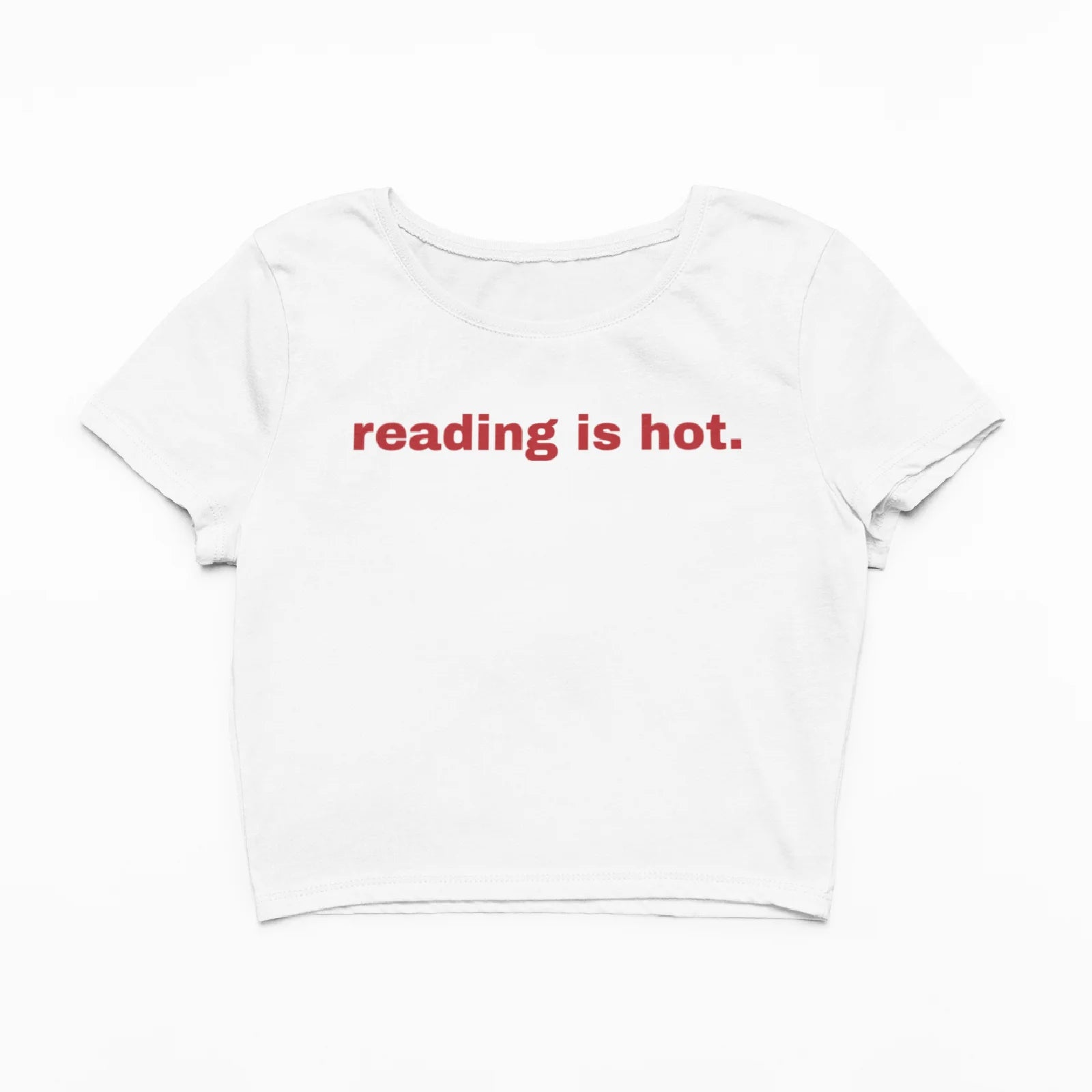Bílý crop top s nápisem Reading is hot