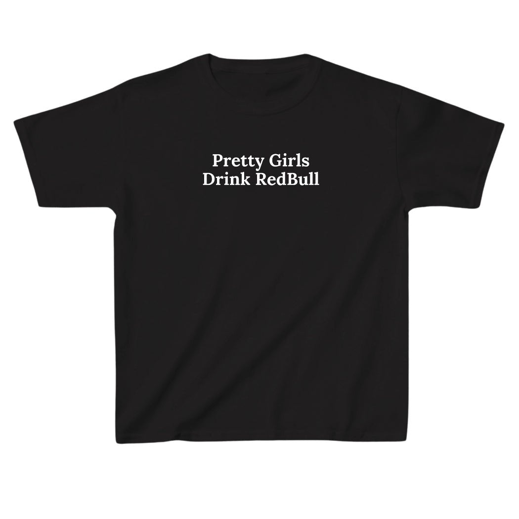 Černé baby tee s nápisem Pretty girl drink RedBull
