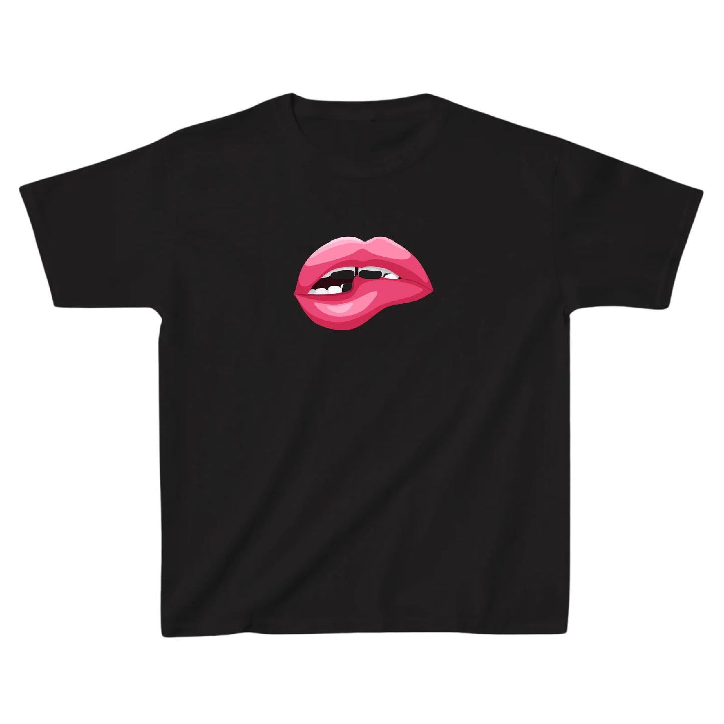 Černé baby tee s růžovou pusou