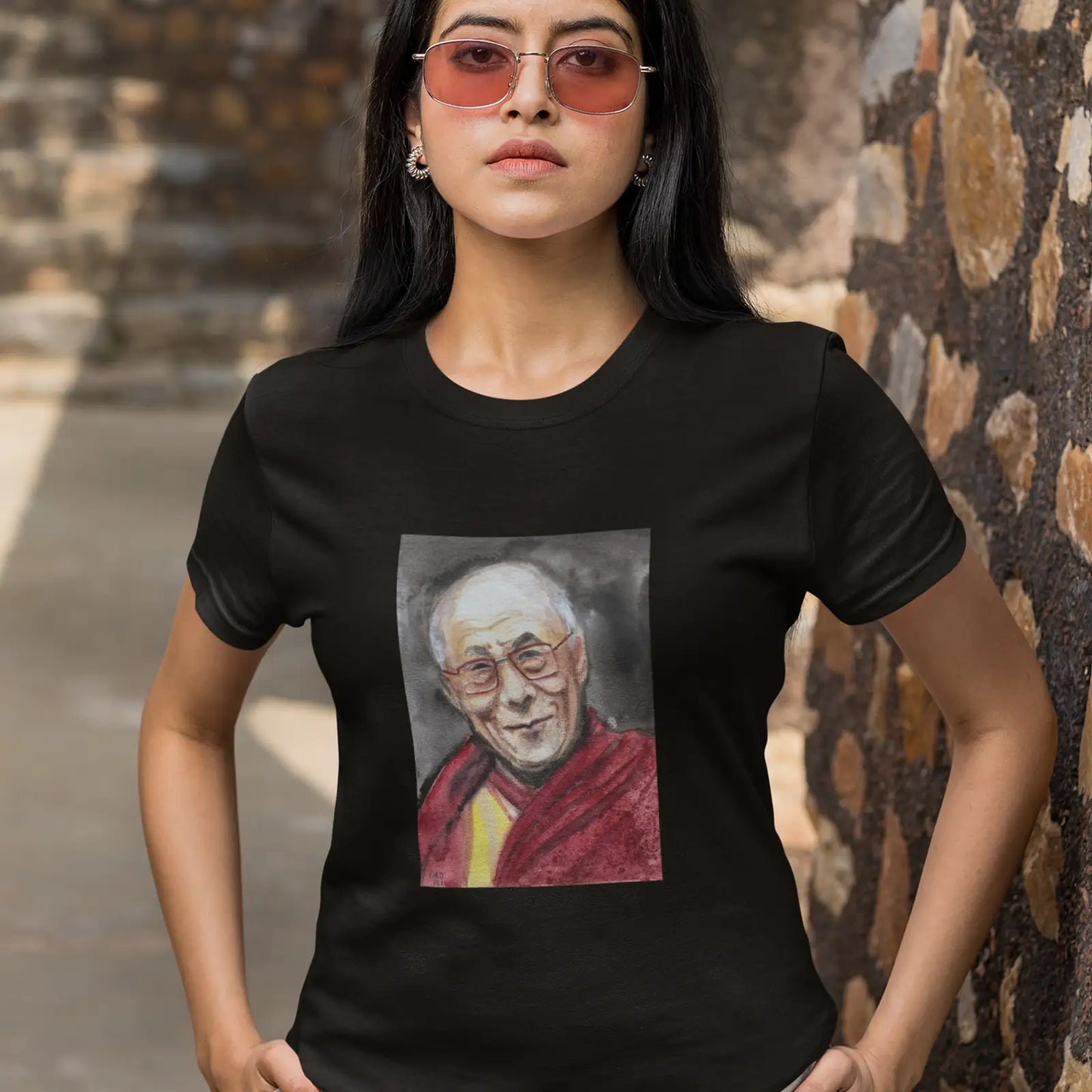 Tričko s portrétem Dalai Lamy - akvarel Tereza O.