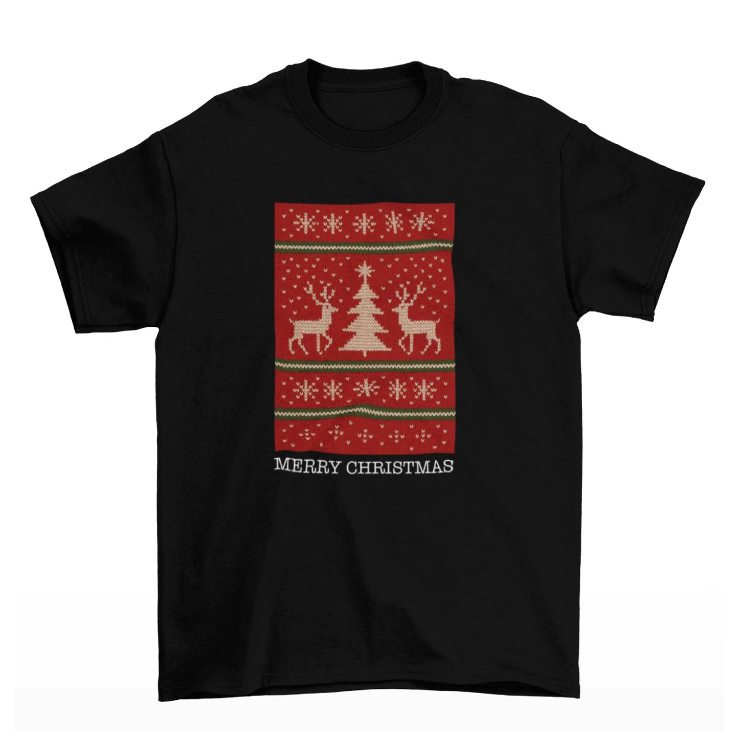 Černé tričko s vánočním potiskem a nápisem Merry Christmas