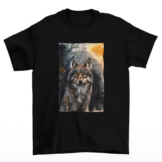 Tričko s hnědým vlkem akvarel od Tereza O.