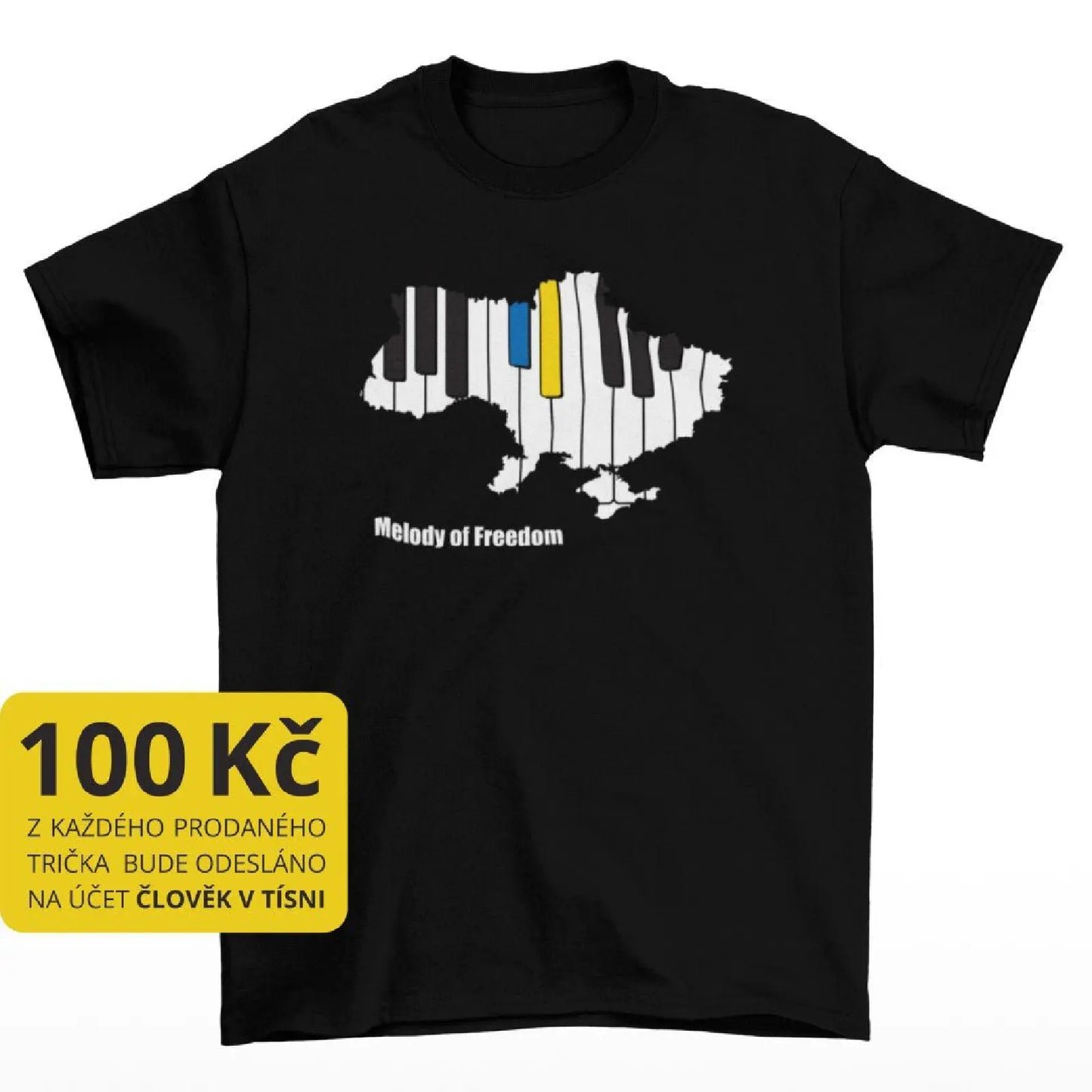 Černé tričko s obrázkem Ukrajiny a nápisem Melodie svobody, Melody of Freedom