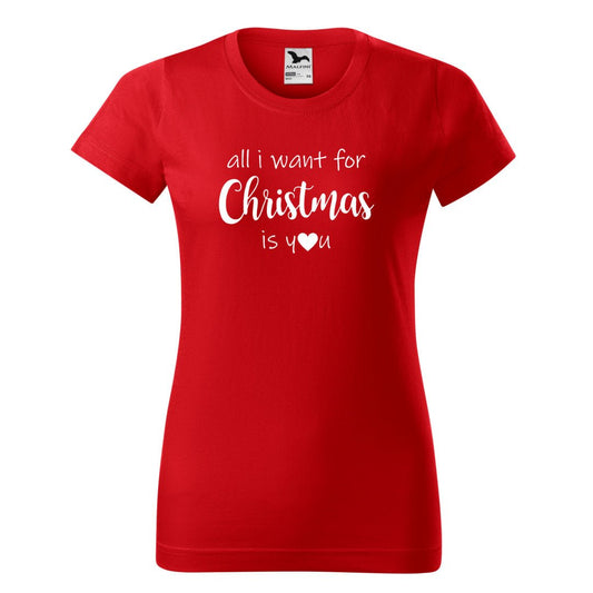 Červené vánoční tričko s nápisem All I want for Christmas is You