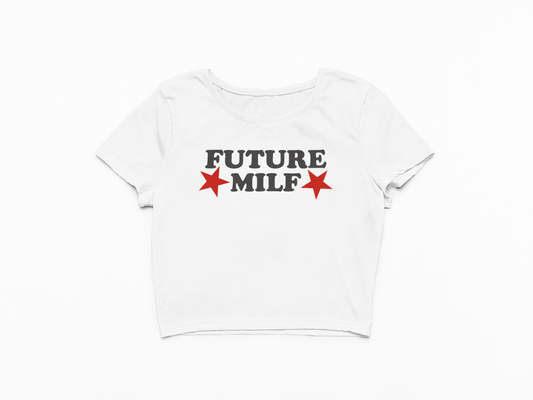 Crop top s nápisem FUTURE MILF