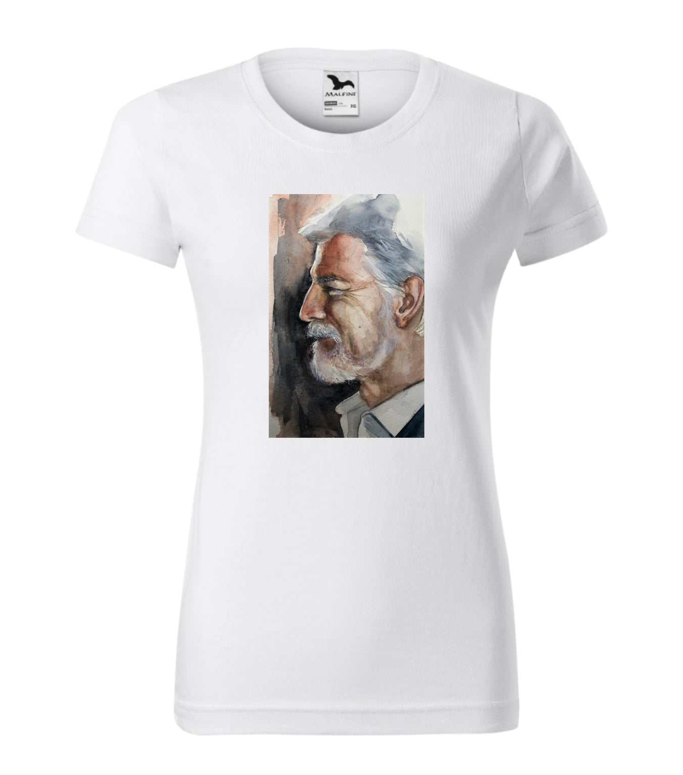 Dámské bílé tričko s portrétem prezidenta Petra Pavla reprodukce akvarel Tereza Mušková Olivová 