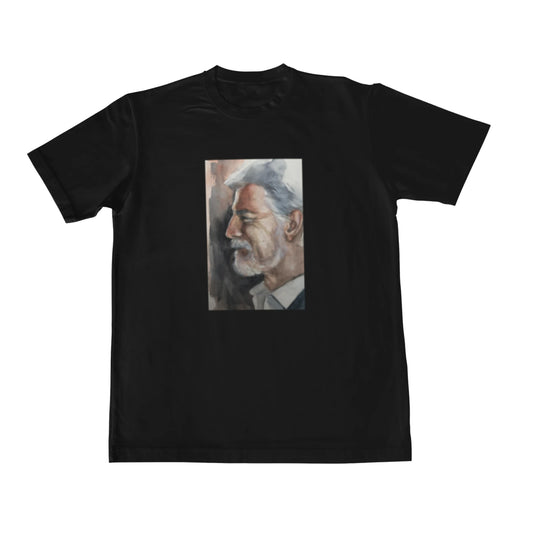 Černé tričko s portrétem prezidenta Petra Pavla reprodukce akvarel Tereza Mušková Olivová