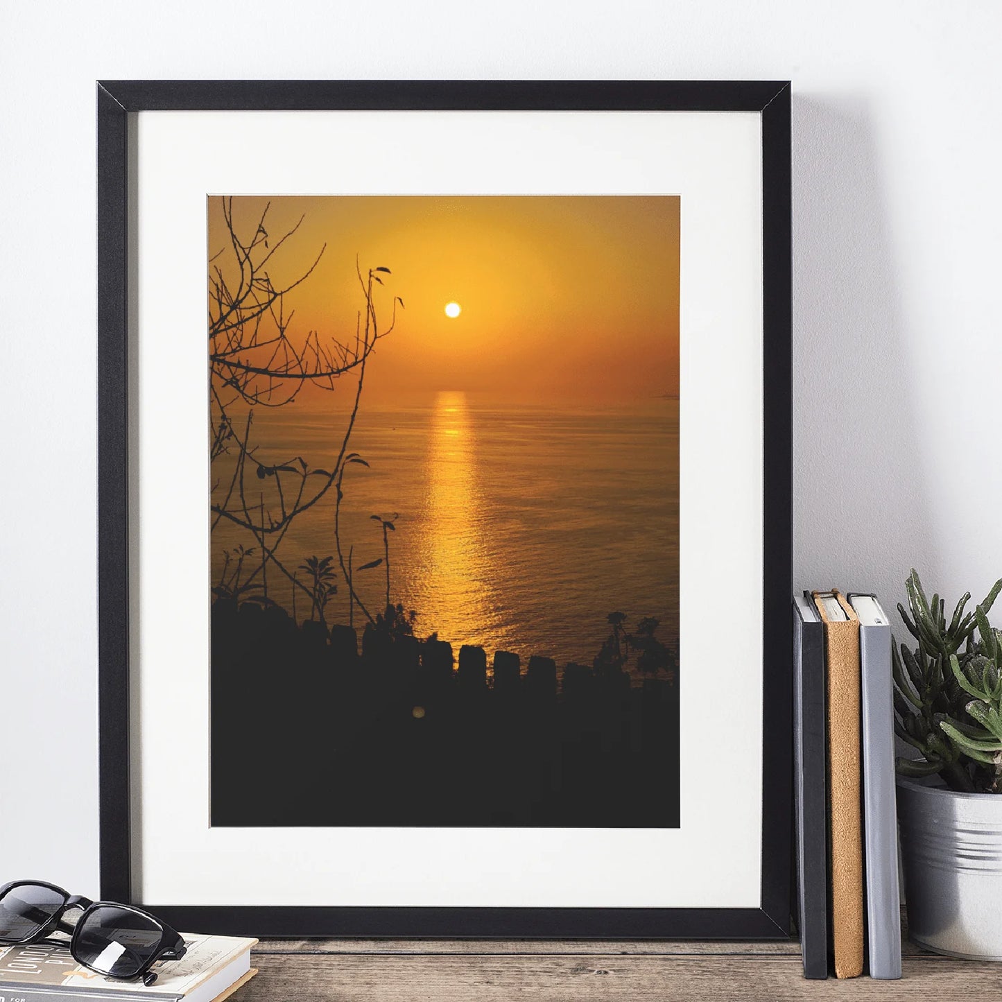 Vlastní fotoobraz v černém dřevěném rámu, východ slunce