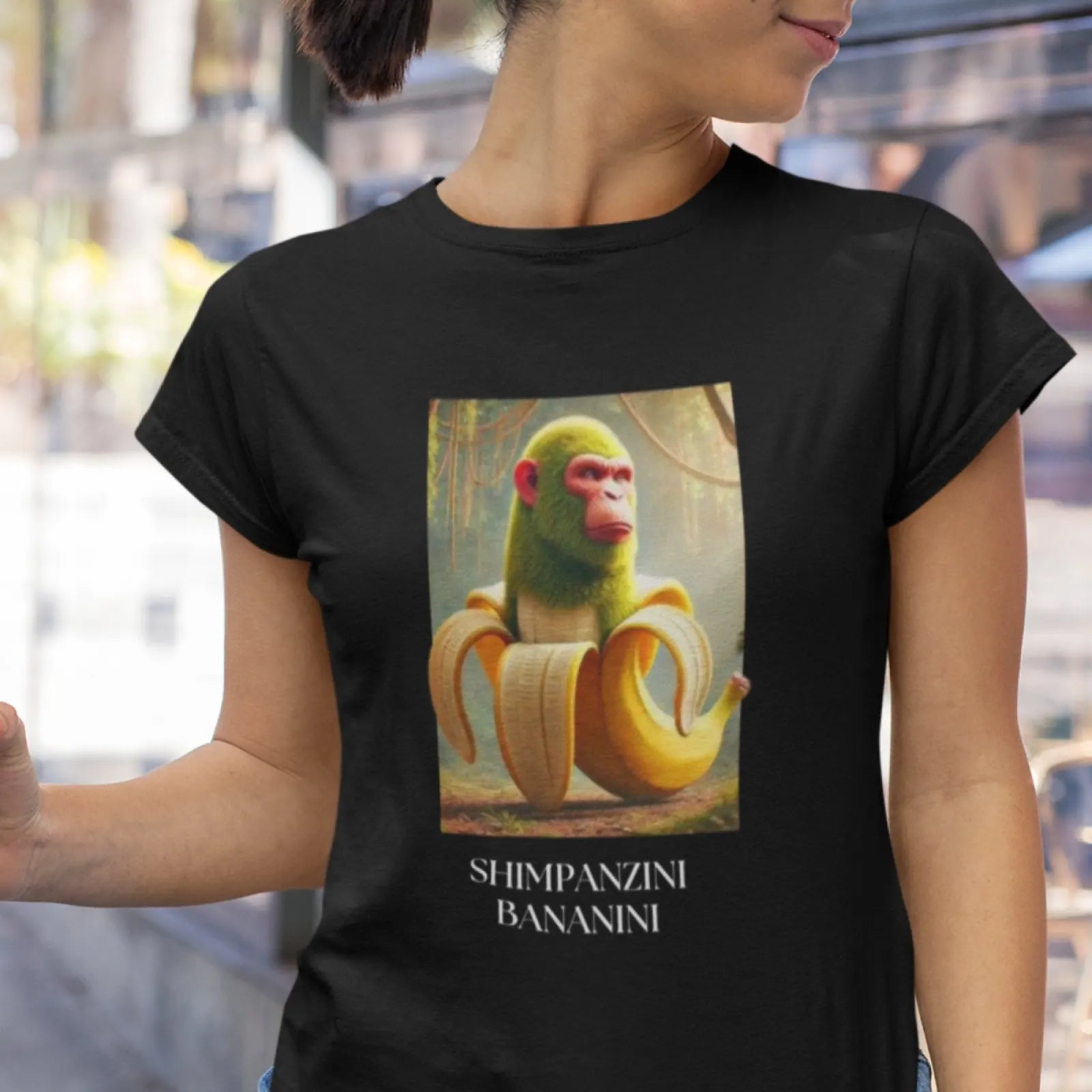 holka v černém tričku s Italian Brainrot - Shimpanzini Bananini