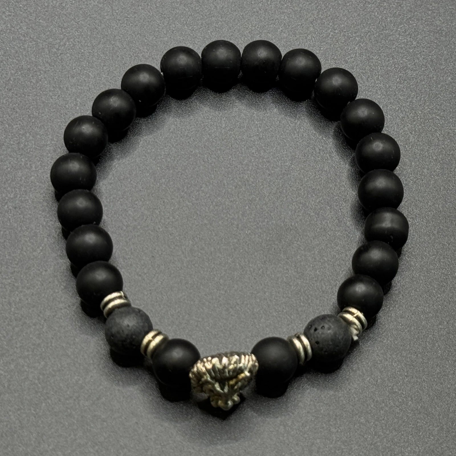 Náramek ze skleněných korálků - černý s dračí hlavou