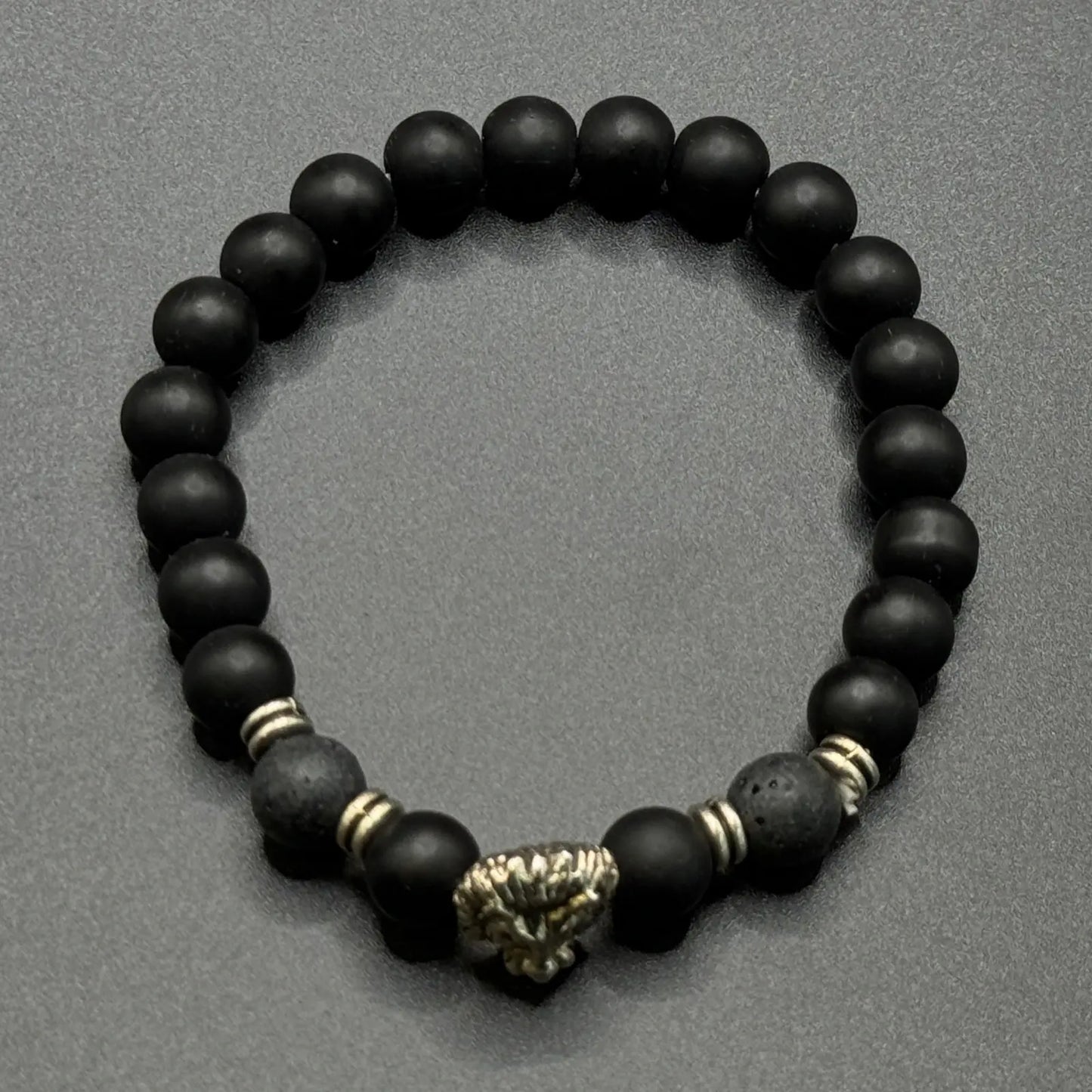 Náramek ze skleněných korálků - černý s dračí hlavou