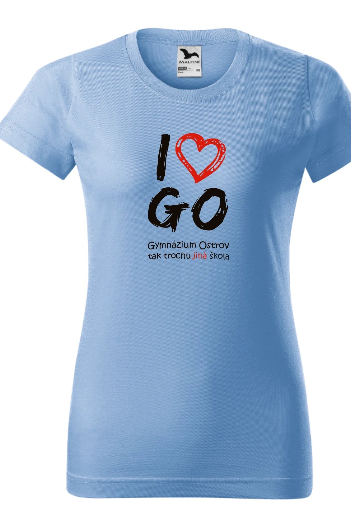 Dámské nebesky modré tričko s nápisem I Love GO, tričko ostrovského gymnázia - barevná řada II